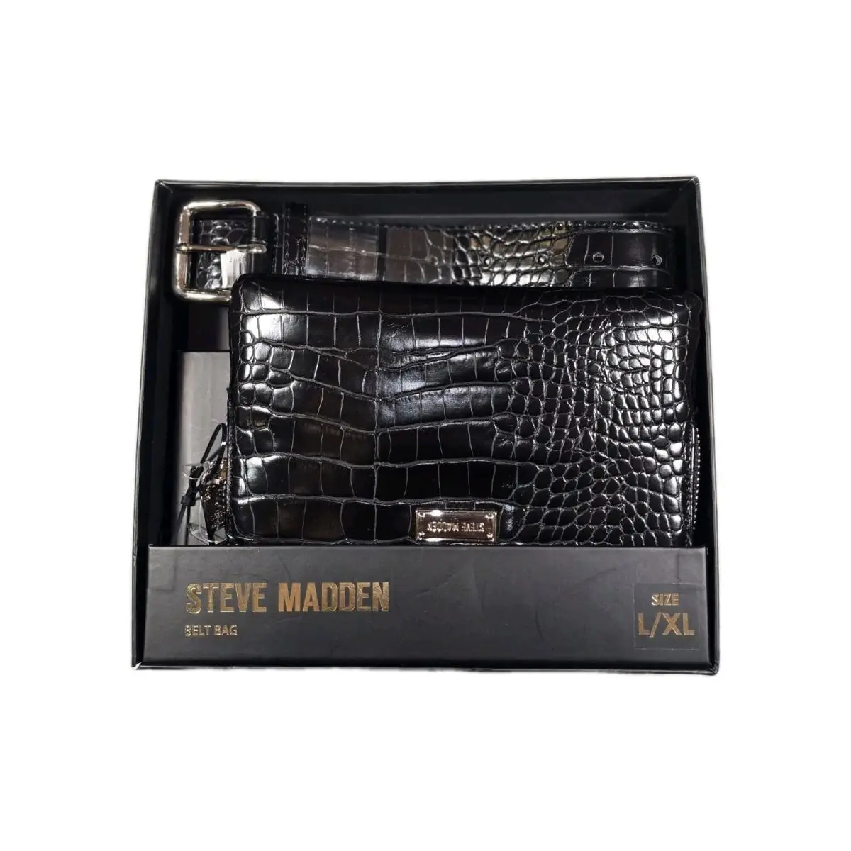 Black Embossed Belt Bag Accent Crocodile SZ Large / XL by Steve Madden