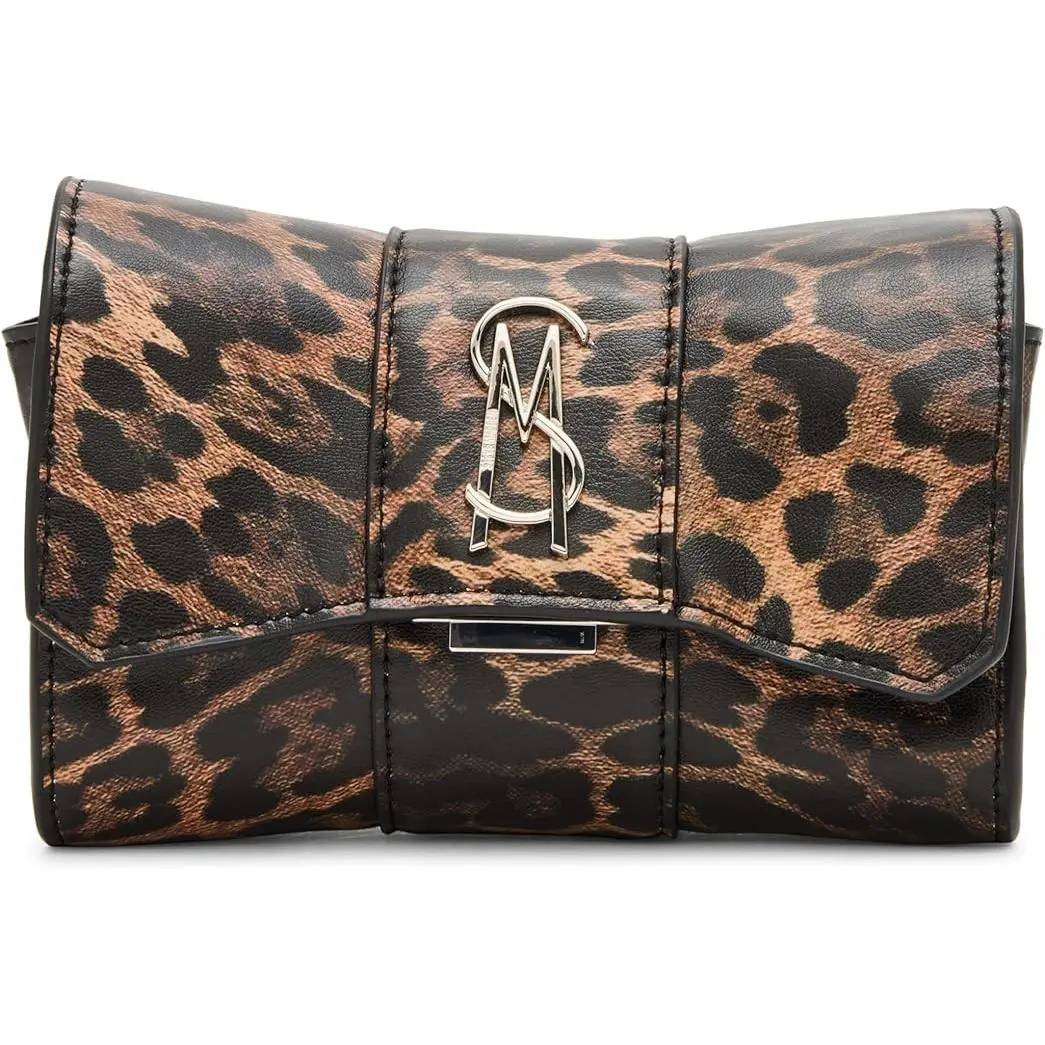 Steve Madden Briaa Leopard Printed Leather SM Logo Bow Clutch Shoulder Bag
