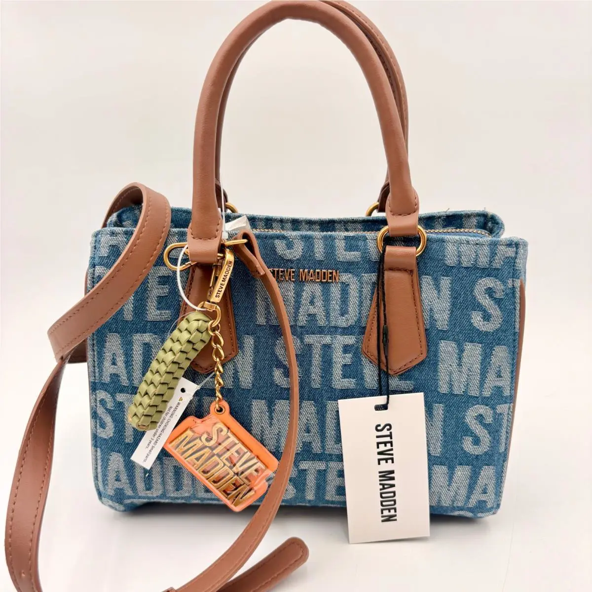 Steve Madden Bmickey Dark Denim Nutshell Logo Satchel Handbag Blue Crossbody