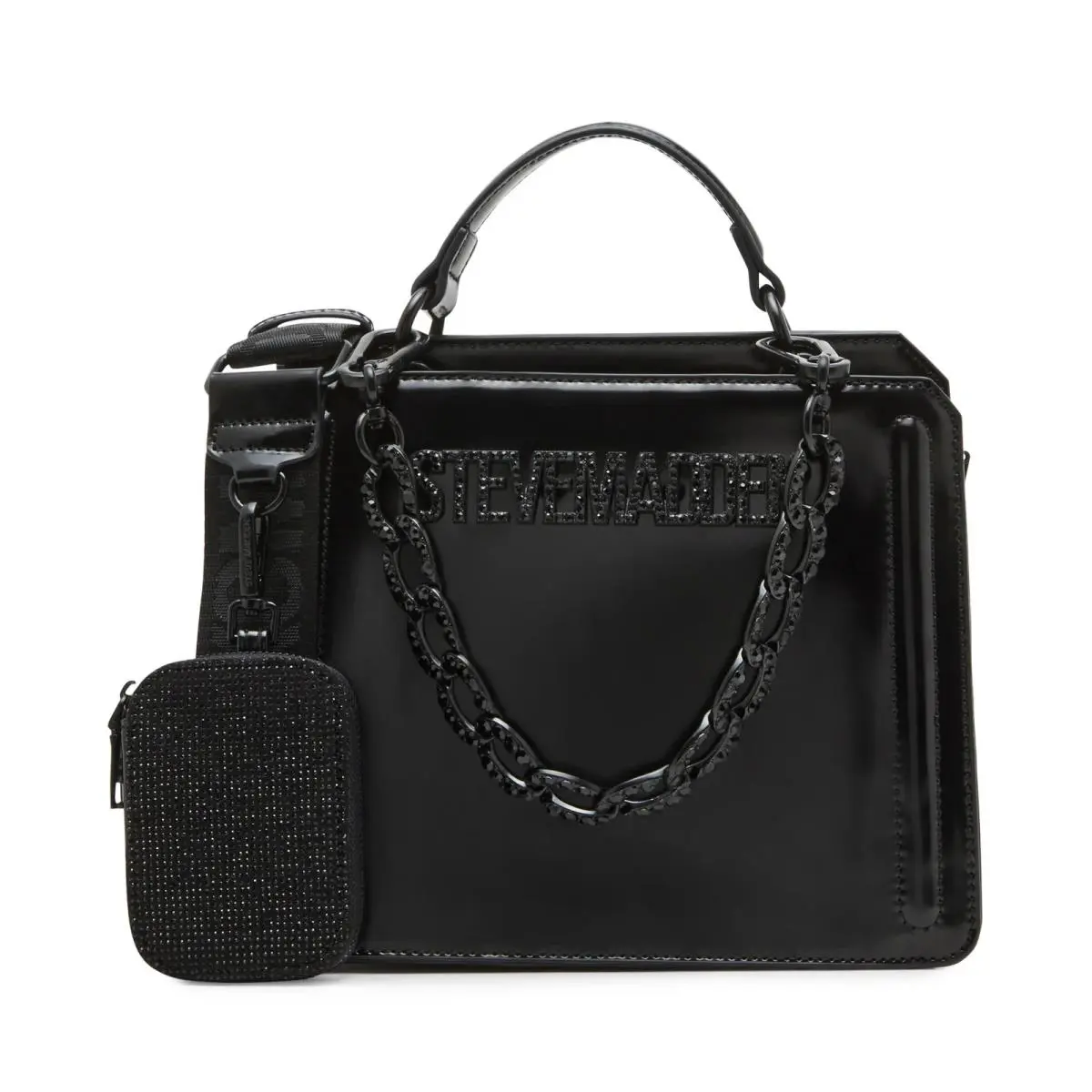Steve Madden Evelyn Black Leather W/detach Pouch Small Satchel Shoulder Bag