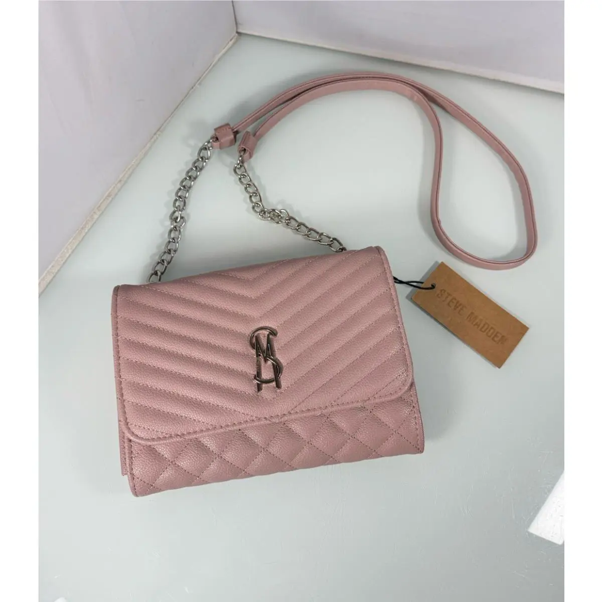 Steve Madden Crossbody Bag Purse DR127925 Bnaomi Quilted Pink Rose 9 x6