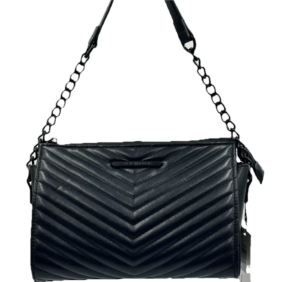 Steve Madden Black Chevron Quilted Vegan Leather Crossbody Handbag