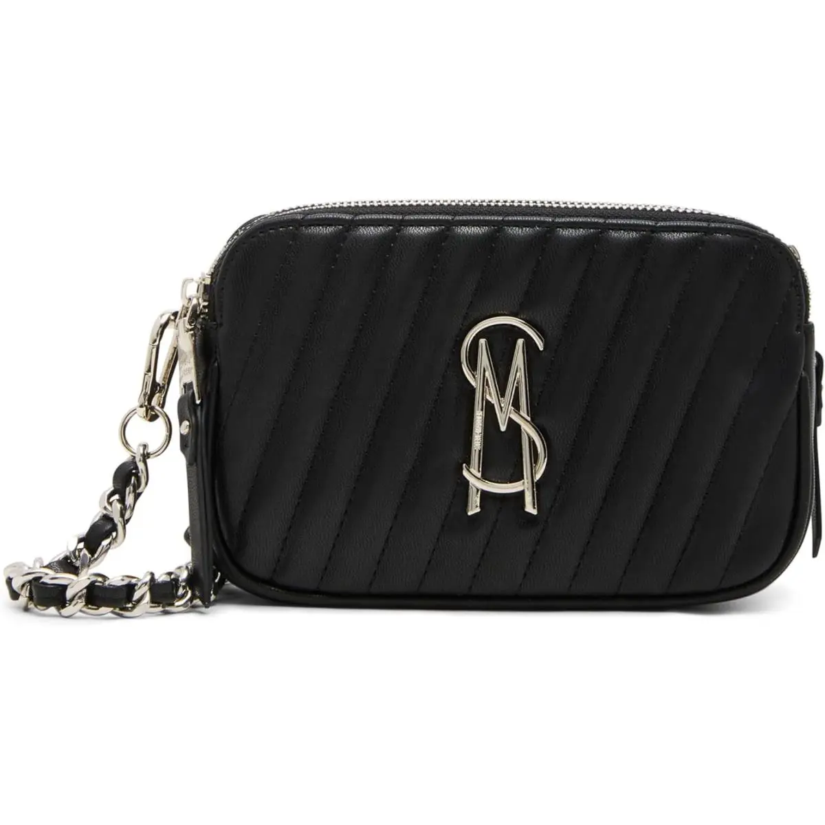 Steve Madden Daisy Diagonal Quilted Black Leather Triple Entry Crossbody