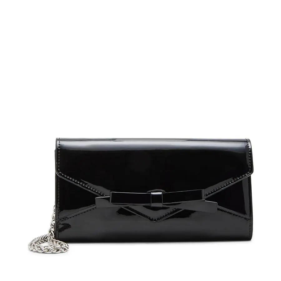Steve Madden Norma-b Bow Wallet on a Chain Black Patent Leather Handbag