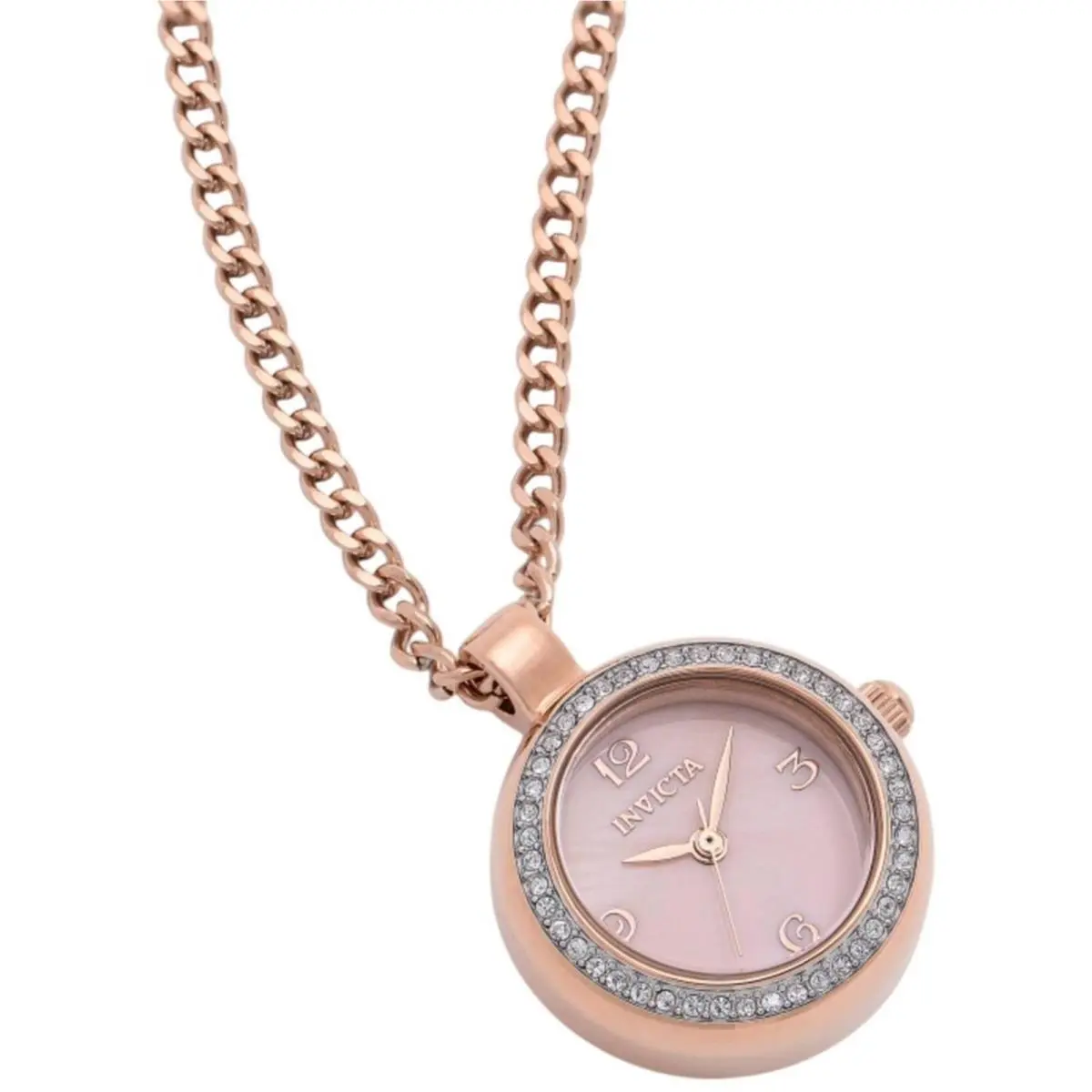 Invicta Women`s Necklace Watch Mini Angel Quartz Rose Gold Mop Dial Chain 49933 - Dial: Rose Gold, Mother of Pearl, Band: Rose