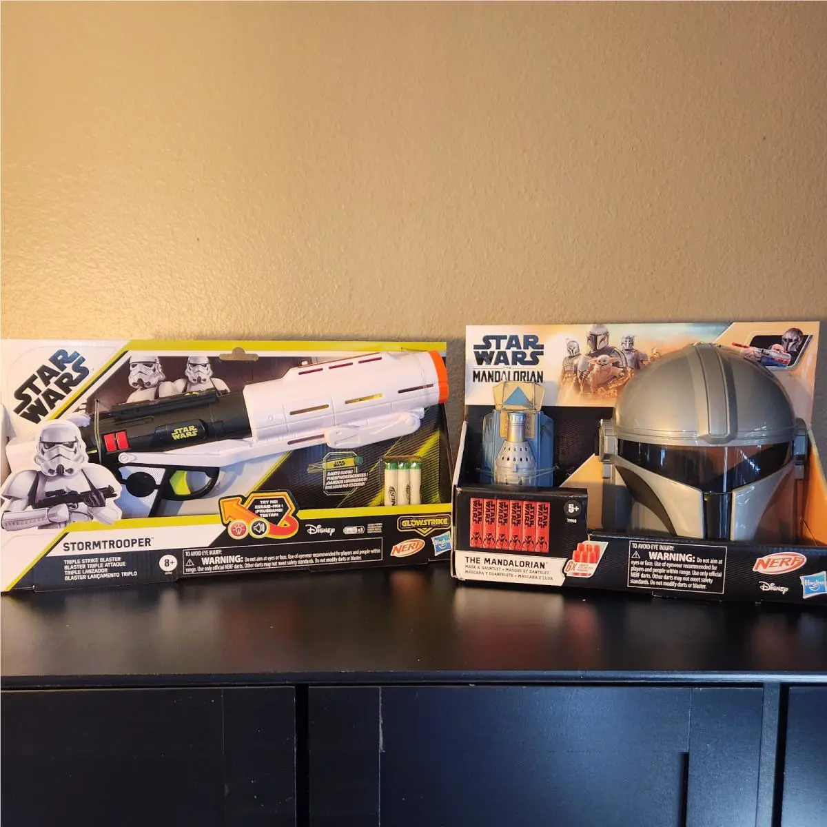 Nerf Glowstrike Star Wars Stormtrooper Triple Strike Blaster and Mandalorian