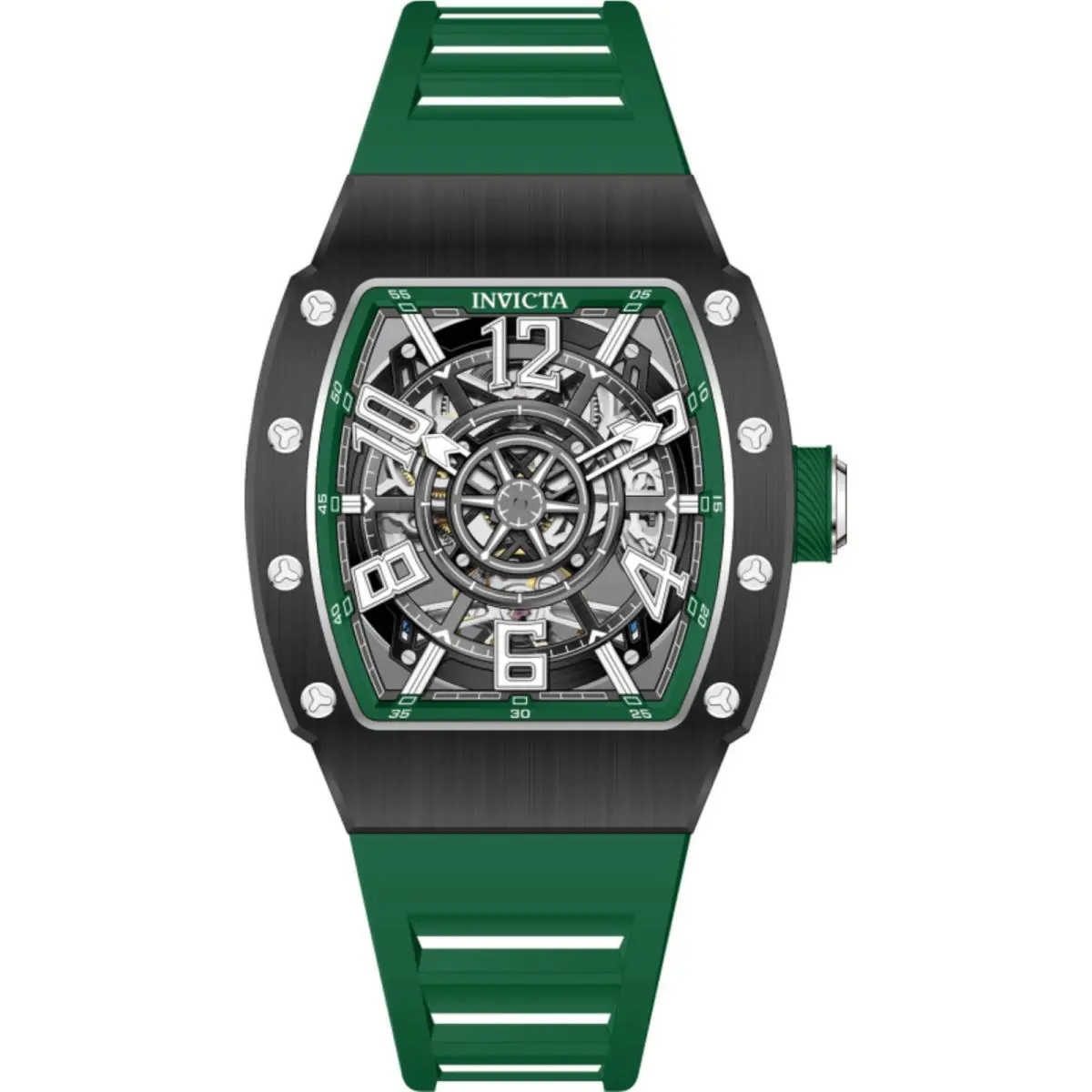 Invicta Men`s Watch S1 Rally Automatic Black Dial Green Silicone Strap 69515 - Dial: Black, Skeleton, Band: Green