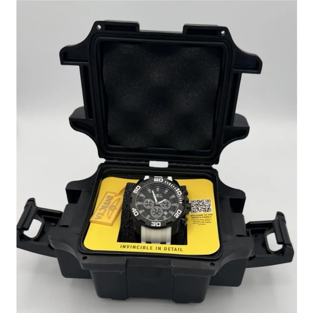 Invicta Pro Diver Scuba Mens Watch Black Case/dial White Silicone Band 44549 - Dial: Black, Band: Black, White, Bezel: Black
