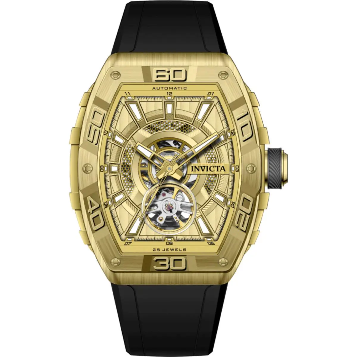 Invicta Men`s Watch S1 Rally Automatic Gold Tone Dial Black Silicone Strap 69518