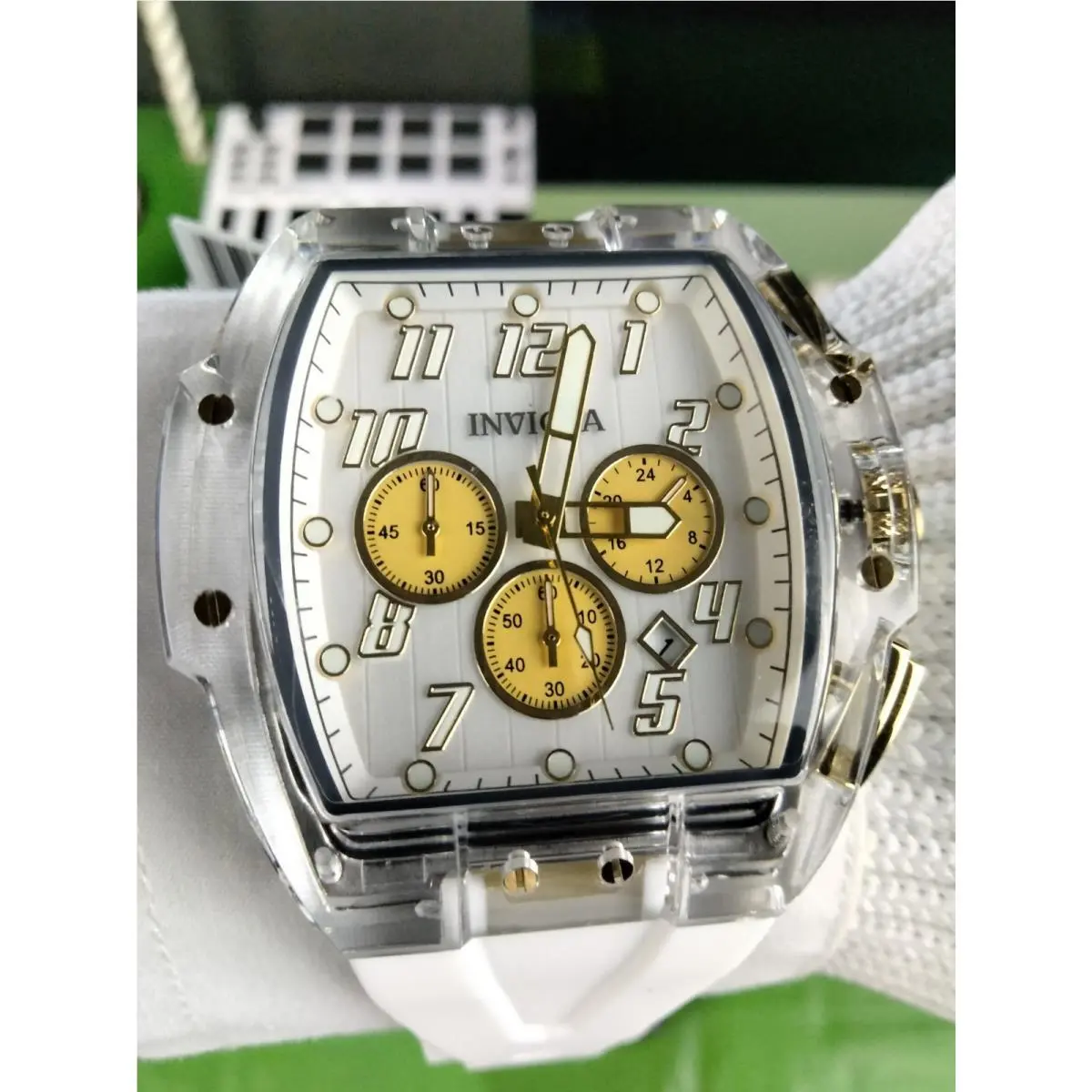 49983 S1 Rally Transparent White Dial Chronograph 47mm Silicone Watch by Invicta