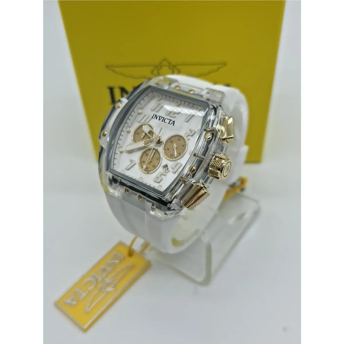 49983 S1 Rally Transparent White Dial Chronograph 47mm Silicone Watch by Invicta