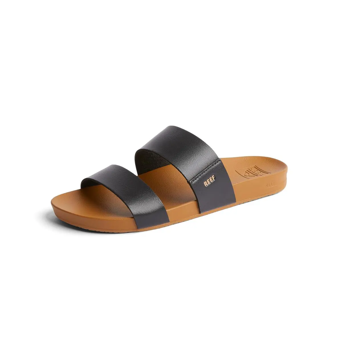 Cushion Vista Womens Fashion Slide Sandal Vegan Leather Strap black natural by Reef