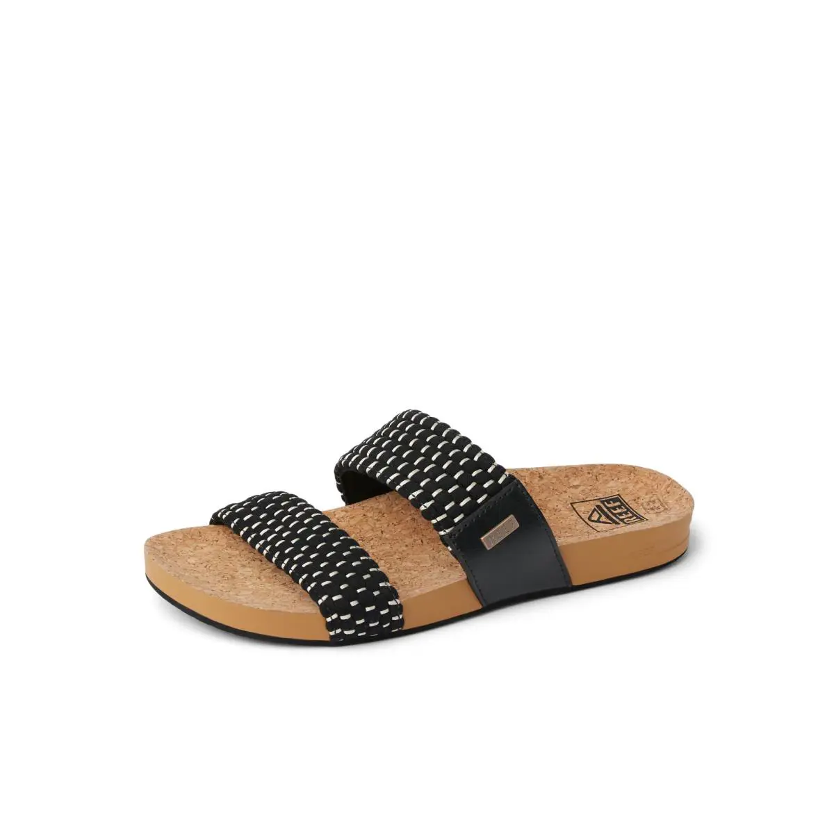 Cushion Vista Womens Fashion Slide Sandal Vegan Leather Strap black textile by Reef