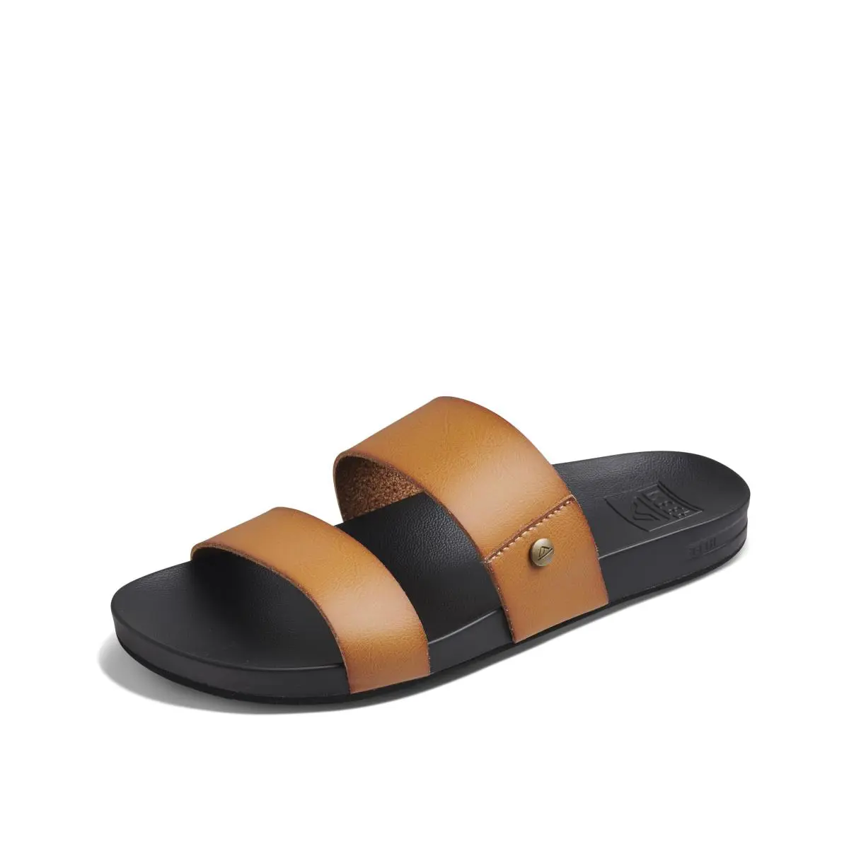 Cushion Vista Womens Fashion Slide Sandal Vegan Leather Strap cognac black by Reef