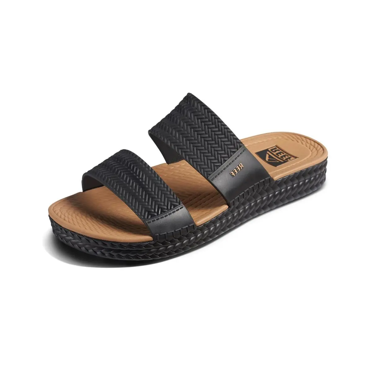 Water Vista Slide Womens Platform Slide Friendly Arch Support black tan by Reef