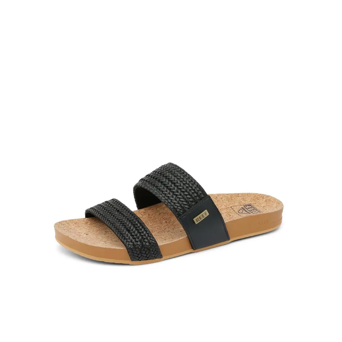 Vista Braid II Women`s Fashion Slide Sandal Vegan Leather Strap black cork by Reef