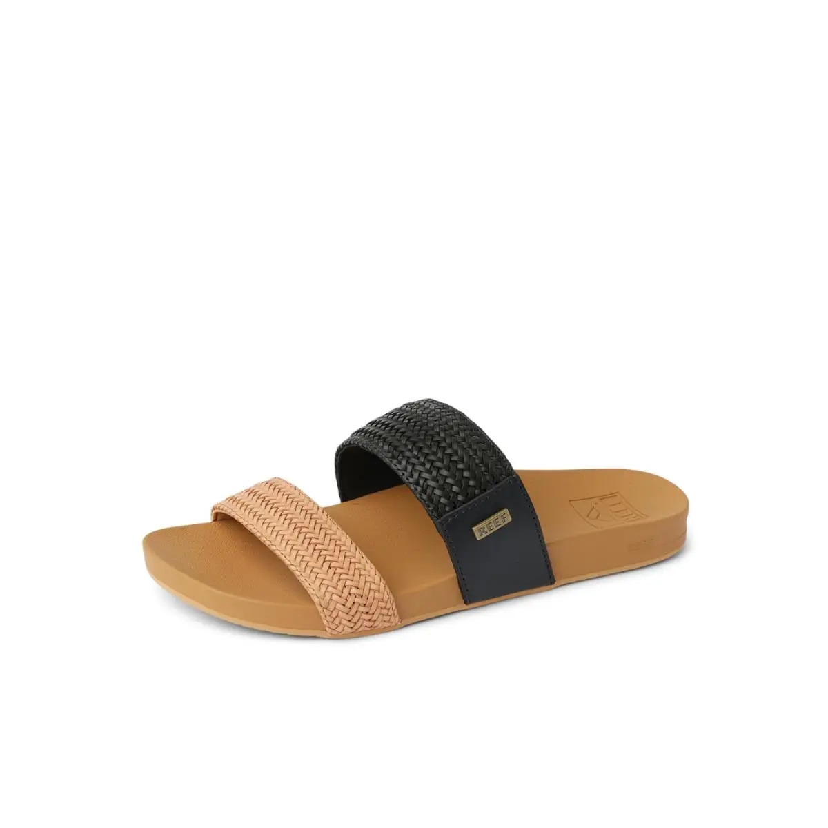 Vista Braid II Women`s Fashion Slide Sandal Vegan Leather Strap black tan braid by Reef