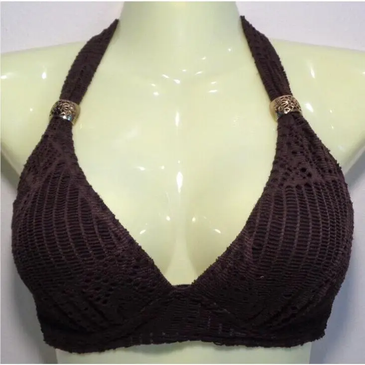 Coco Reef Size 32D / 34D Cup Halter Bra Brown Crochet Bikini Top