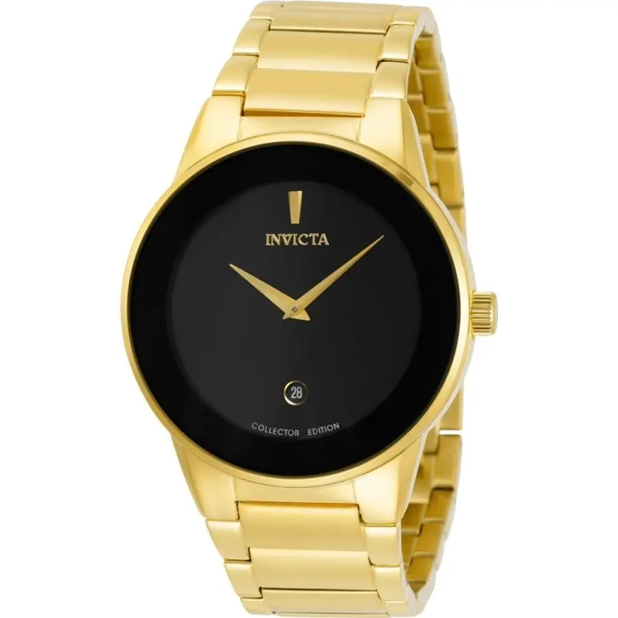 Invicta Men`s Watch Specialty Quartz Black Dial Yellow Gold Bracelet 30536
