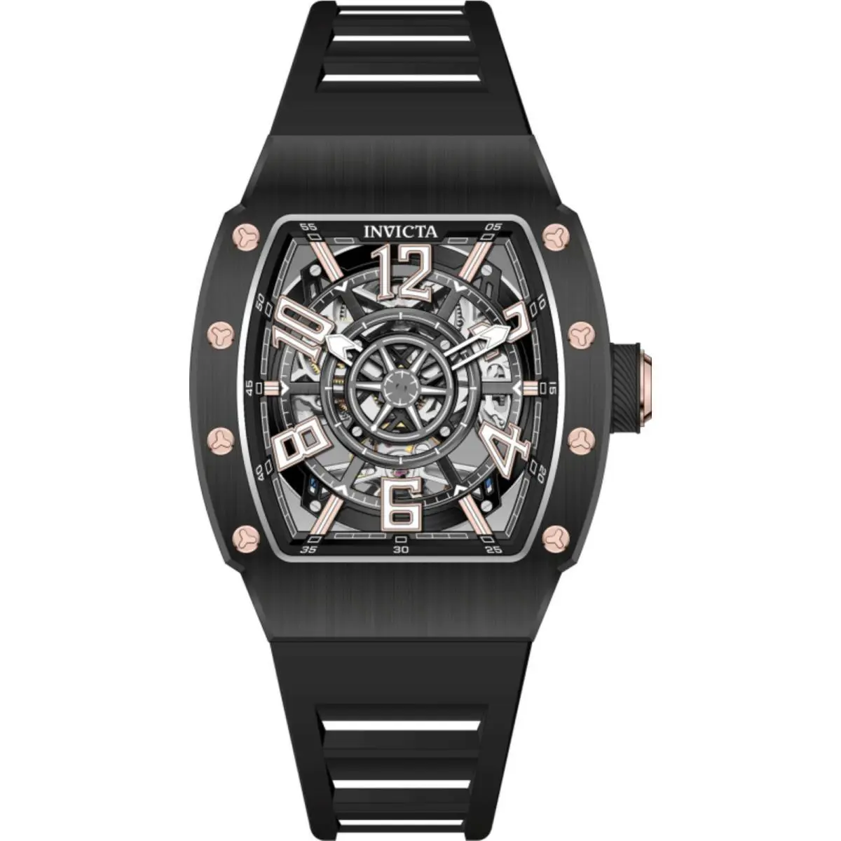 Invicta Men`s Watch S1 Rally Automatic Black Dial Silicone Rubber Strap 69513 - Dial: Black, Skeleton, Band: Black
