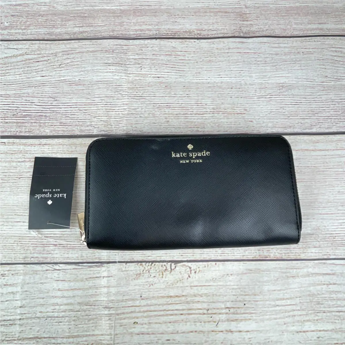 Kate Spade Large Continental Zip Around Wallet Black Saffiano Leather