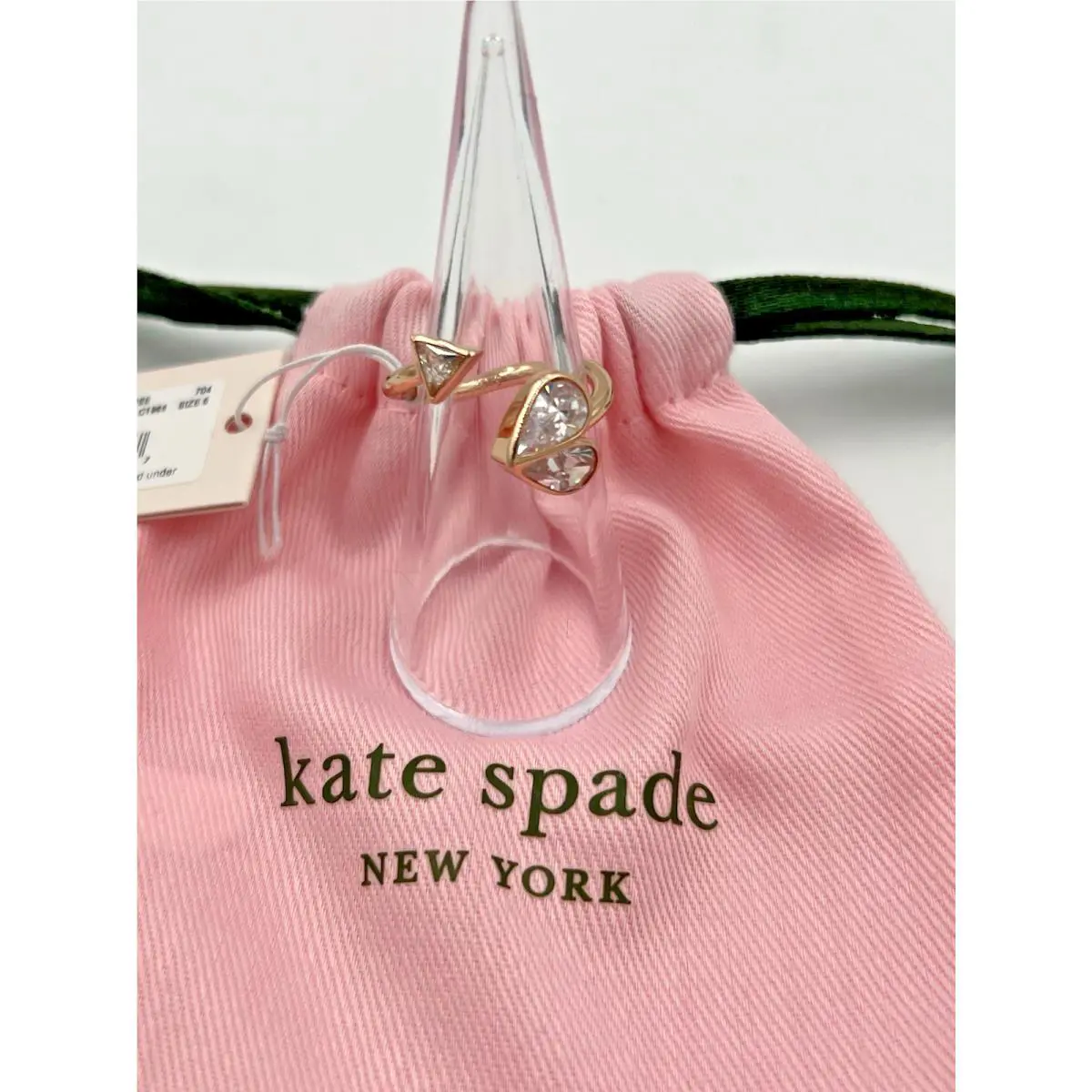 Kate Spade Rock Solid Stone Heart Twist Ring Clear Rose Gold Tone Size 6