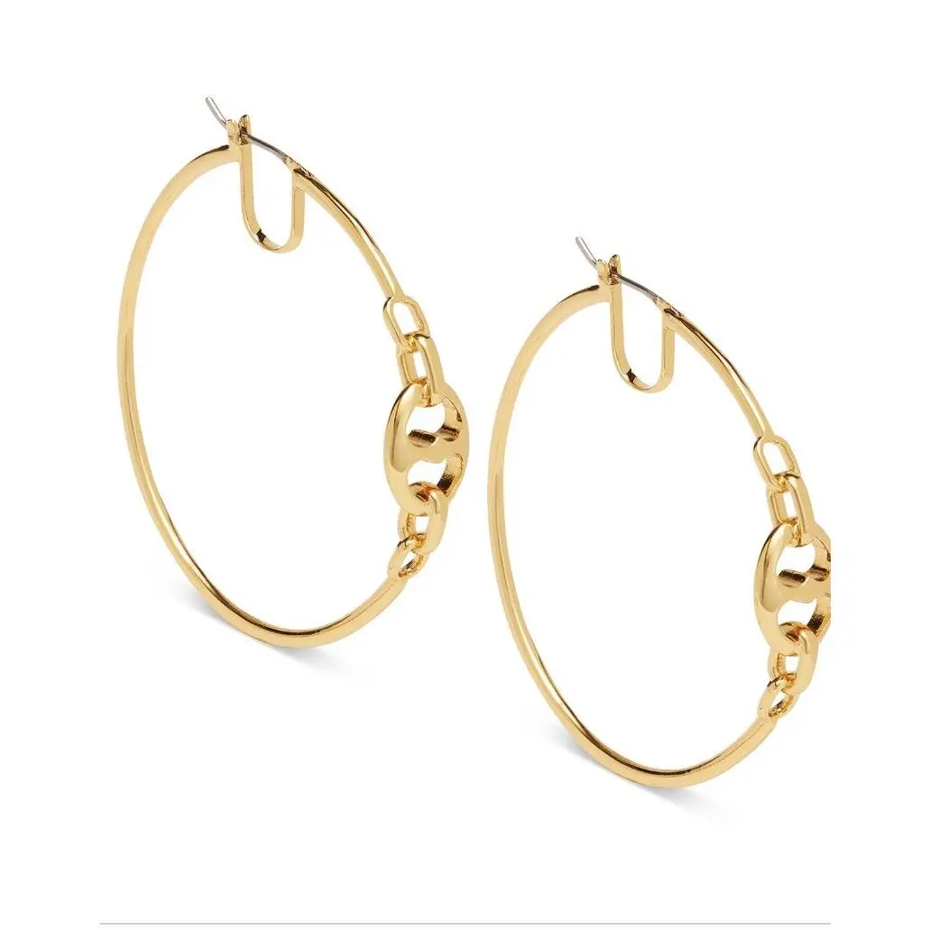 Kate Spade Gold Tone Large Link 4.25” Hoop Earrings Q300