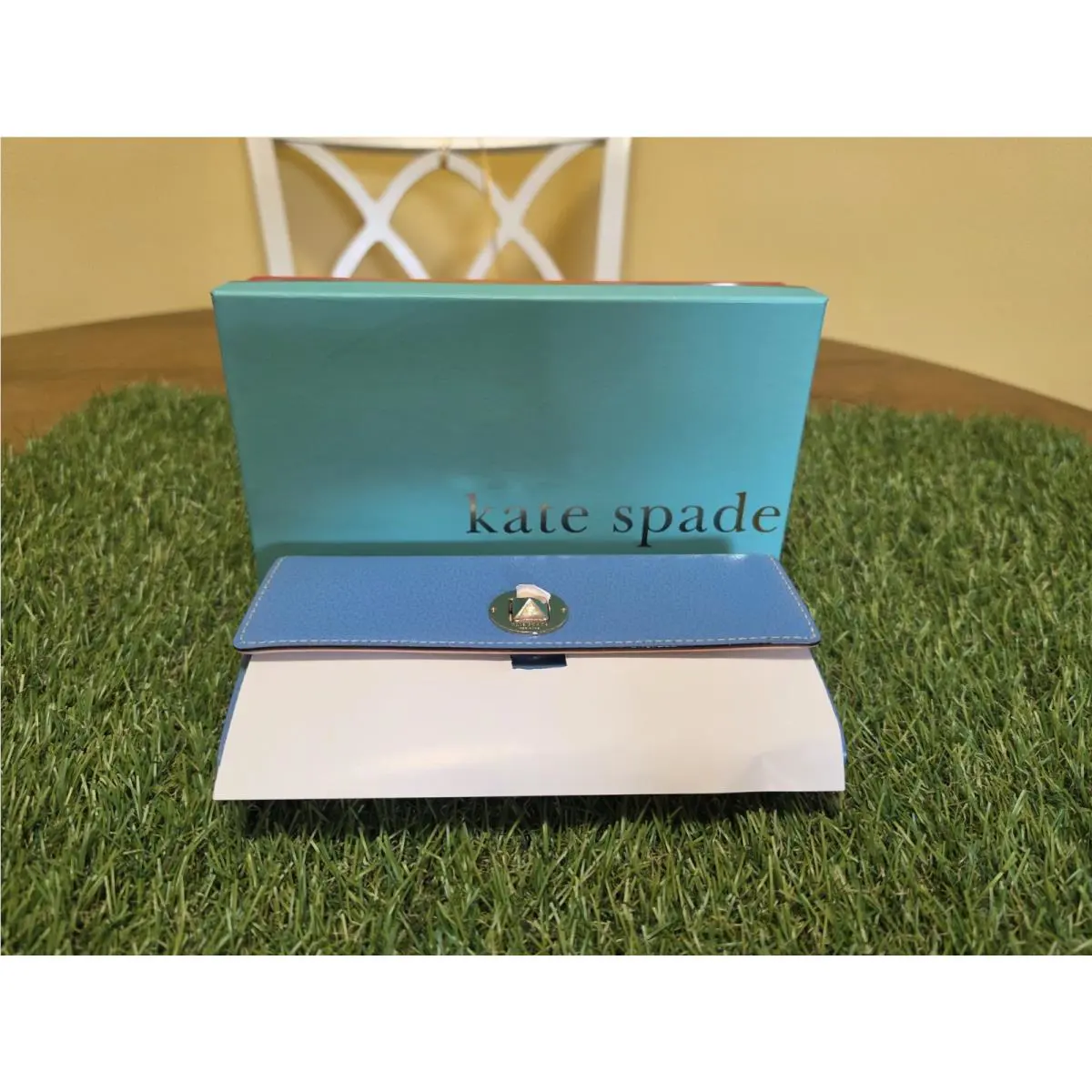 Kate Spade Cyndy Grand Street Long Continental Pebbled Leather Blue Wallet