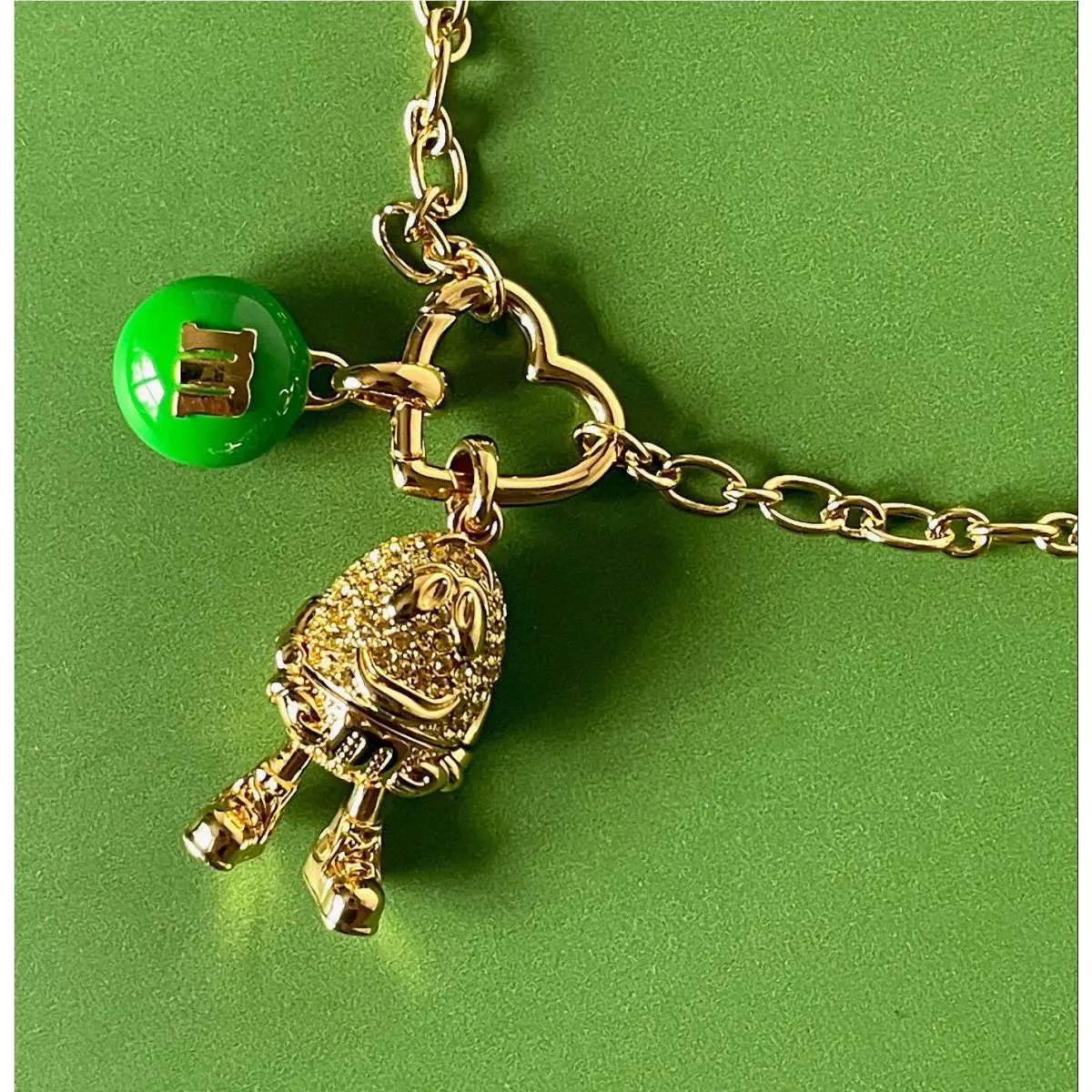 Kate Spade M M Pendant Necklace Green Gold Statement Novelty Gift Box