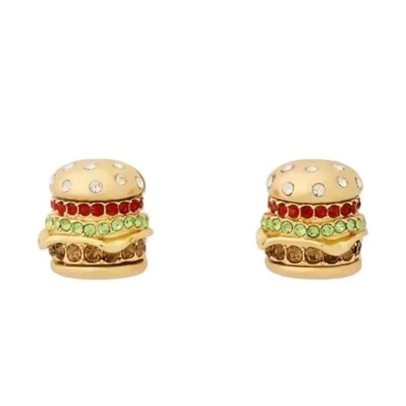 Kate Spade Burger Stud Earrings Gold Novelty Food Hamburger