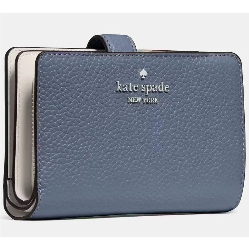 Kate Spade Medium Bifold Wallet Bluish Gray Pebbled Leather KN750