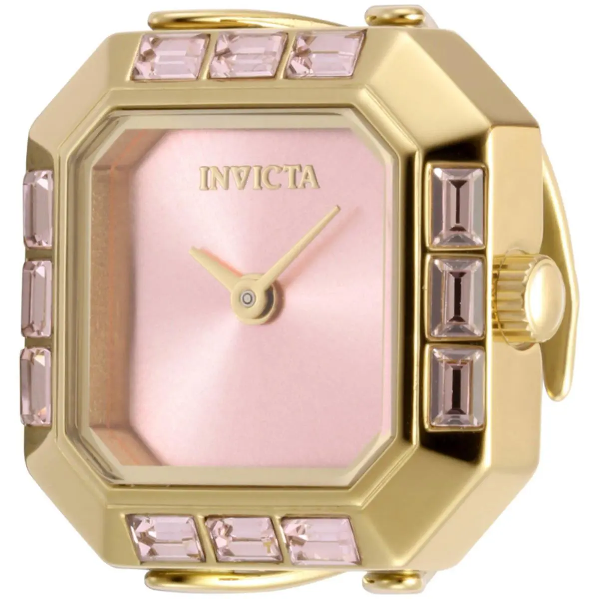 Invicta Women`s Mini Ring Watch Angel Pink Dial Yellow Gold Band Crystal 49586