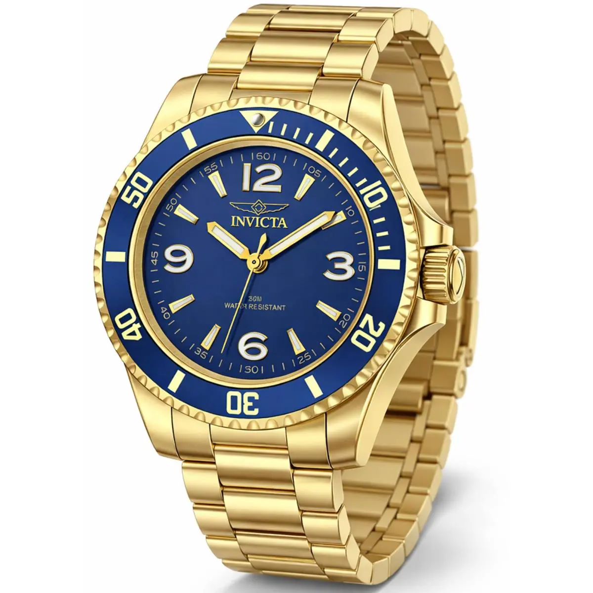 Invicta Men`s Watch Specialty Quartz Blue Dial Yellow Gold Steel Bracelet 69474
