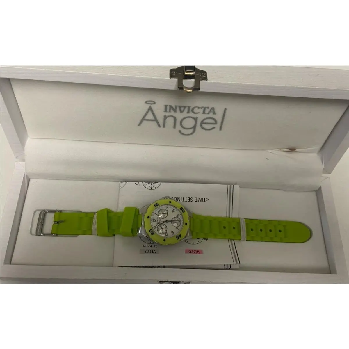 Invicta Angel Women`s Watch Green Band -green Face - Wood Box as Is
