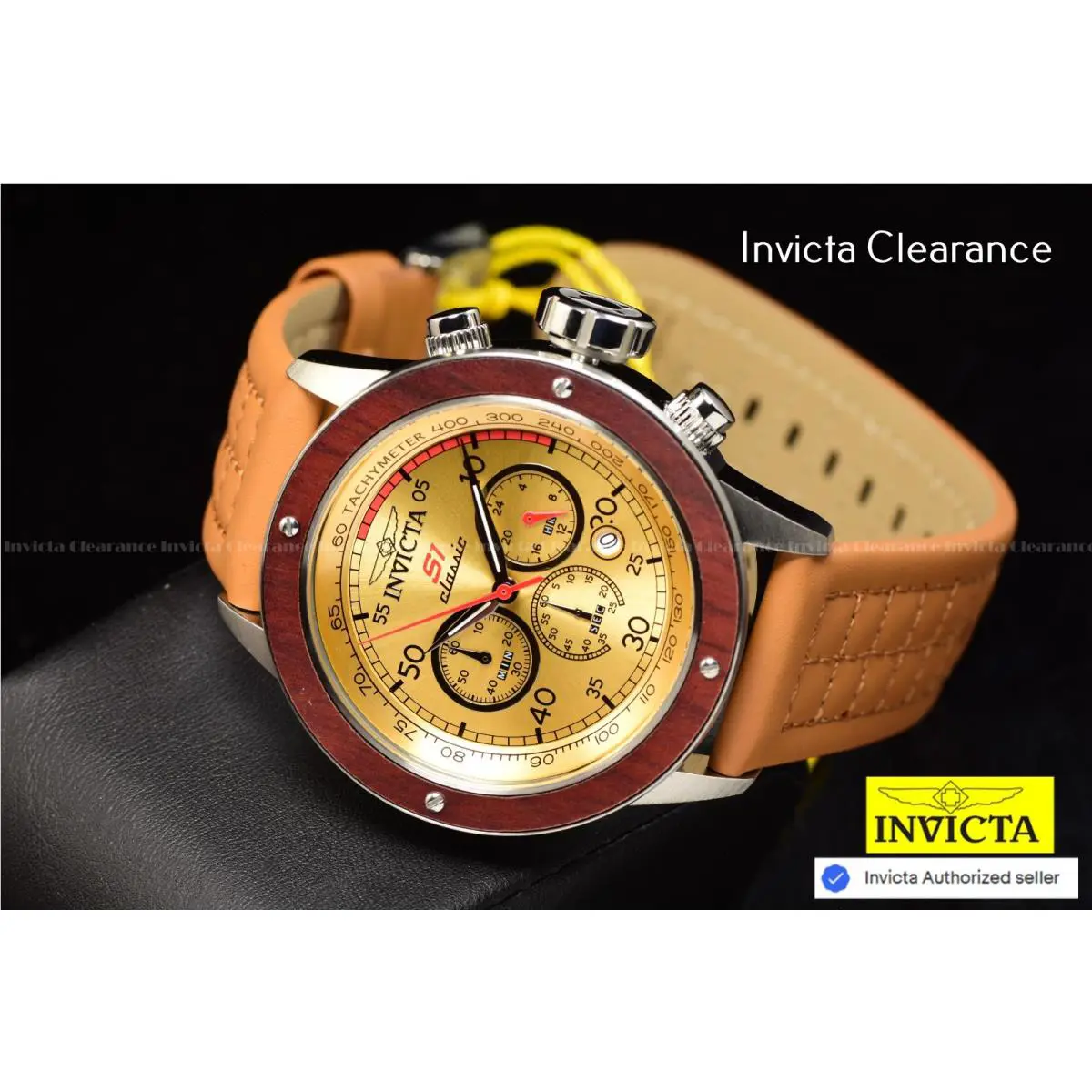 Invicta S1 Rally Trackmaster Mens Chrono Leather Watch 49mm Brown Wood 49646