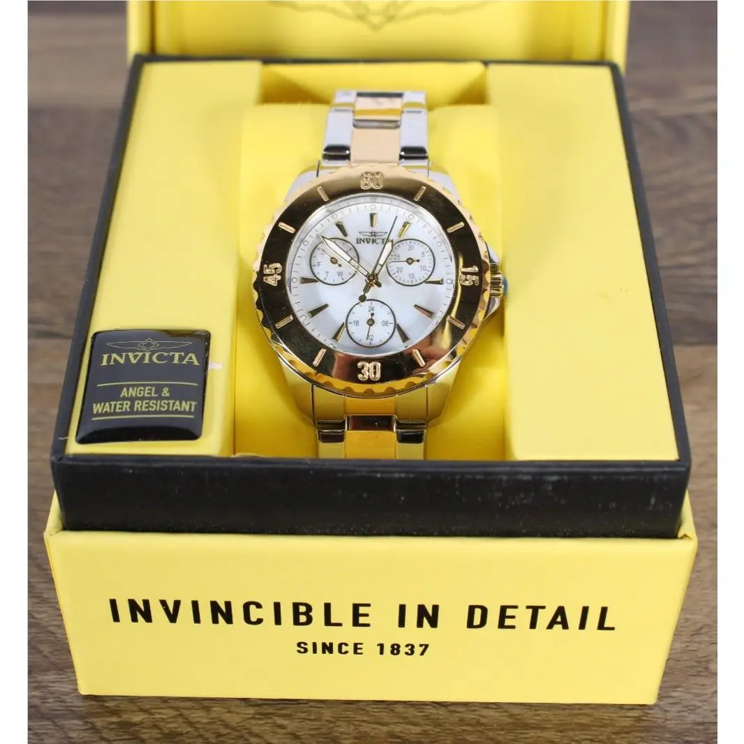 Invicta Angel 29110 Women`s 38mm Quartz Watch Two Tone White Dial w/ Box - Dial: White, Band: Two-tone (Silver-tone and Yellow Gold-tone), Bezel: Silver-tone