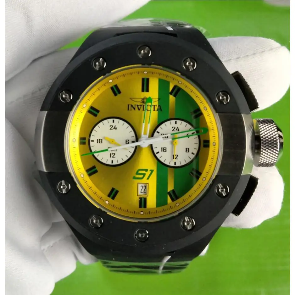 Invicta S1 Rally 44359 52mm Green Dial Black White Strap Watch