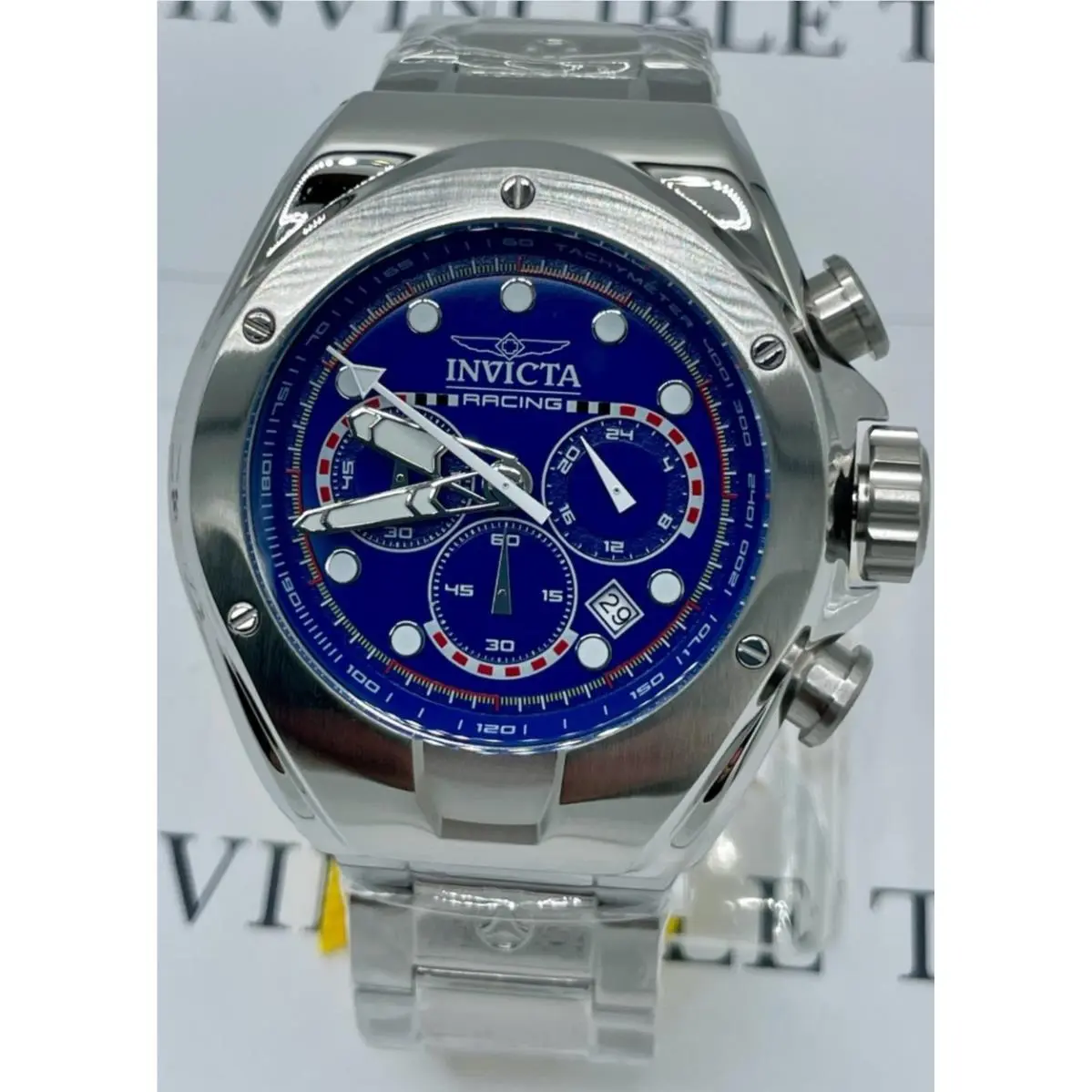 Invicta Racing Redline Men`s Watch - 48mm Steel 47745 - Dial: Blue, Band: Silver, Bezel: Silver