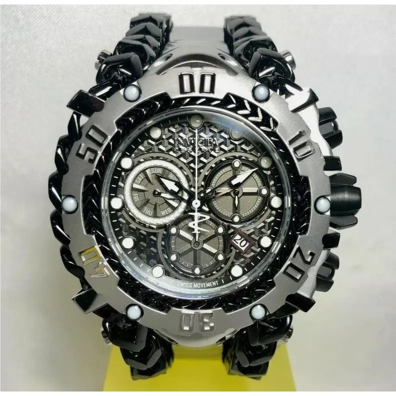 Invicta Reserve Gladiator Black Silver Stainless Steel Swiss 55mm Watch