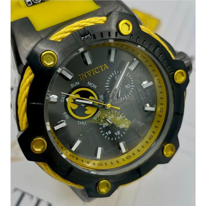 Invicta DC Comics Batman Men`s Watch - 53mm Gunmetal Yellow 41174 Limited Ed