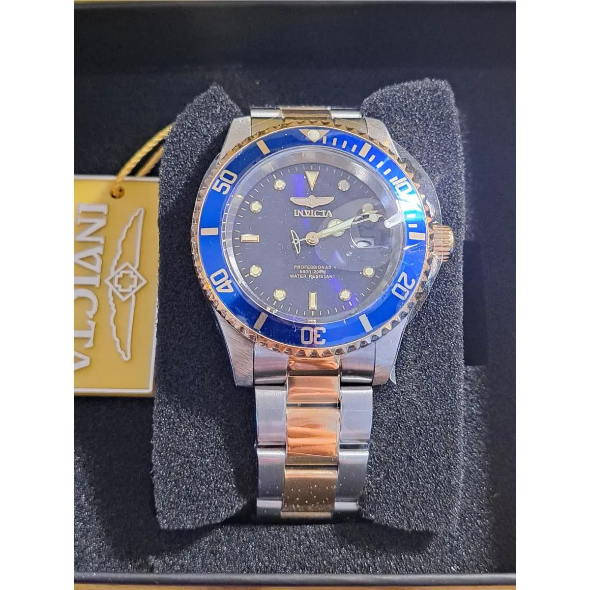Invicta Pro Diver Men`s Watch 40mm 26972 Blue Dial 2 Tone Metal Band