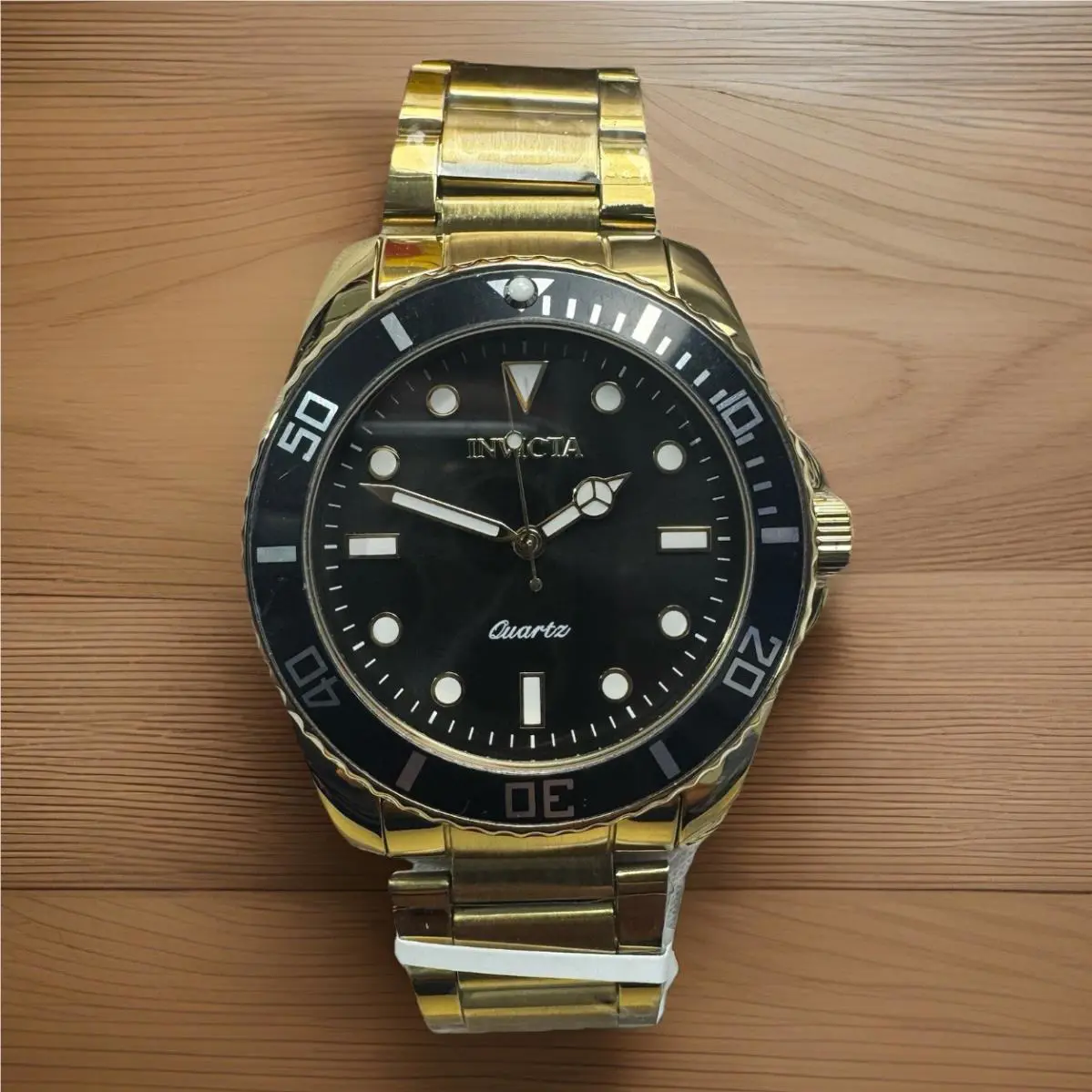 Invicta Diver Watch Men 42mm Gold Stainless Steel Black Dial Bezel Quartz