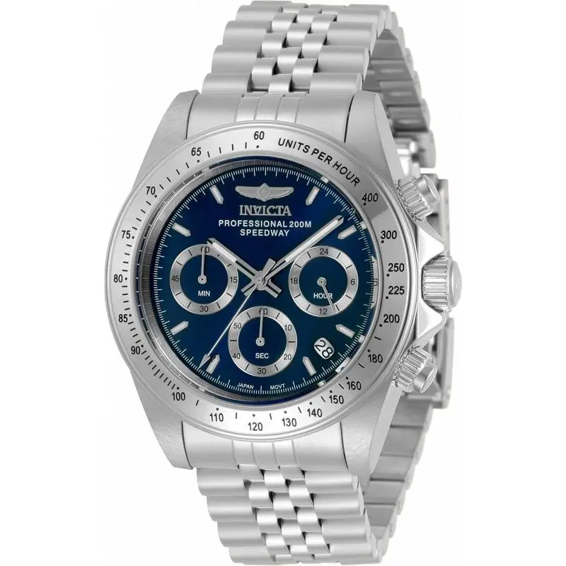 Invicta Men`s 30990 Speedway Quartz Chronograph Blue Dial Watch - Dial: Silver, Blue, Band: Silver, Black