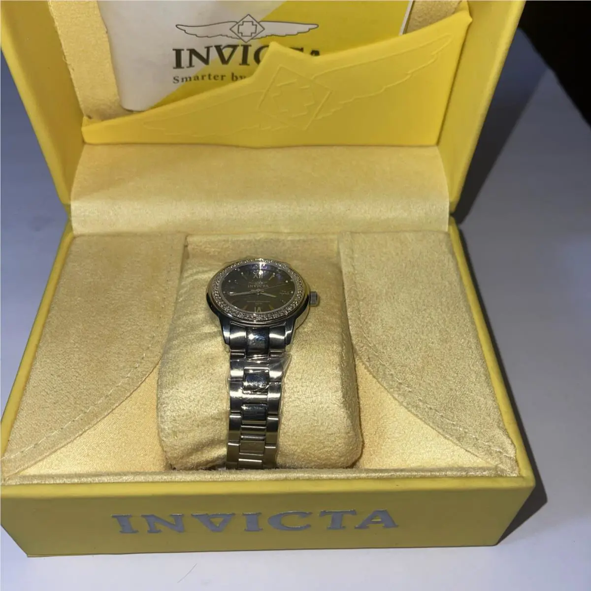 Invicta Women’s 5065 Blue Dial Stainless Steel Watch Crystal Bezel Swiss Quartz