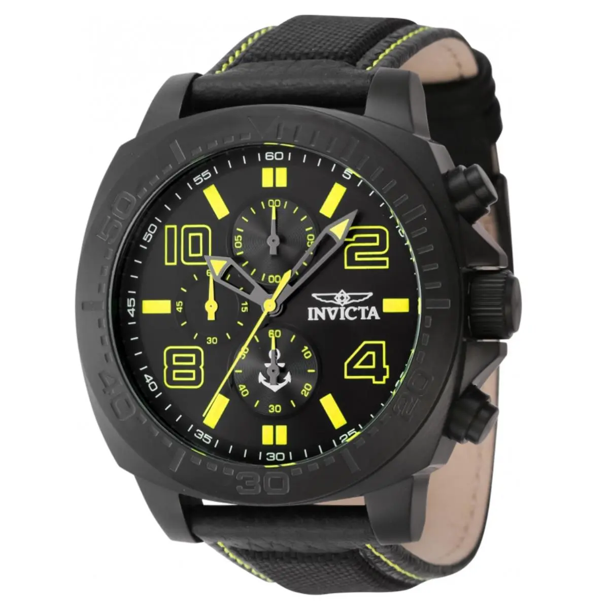 Invicta Ocean Voyage Men`s Blackline GT 46mm Black Leather Chrono Watch 46287