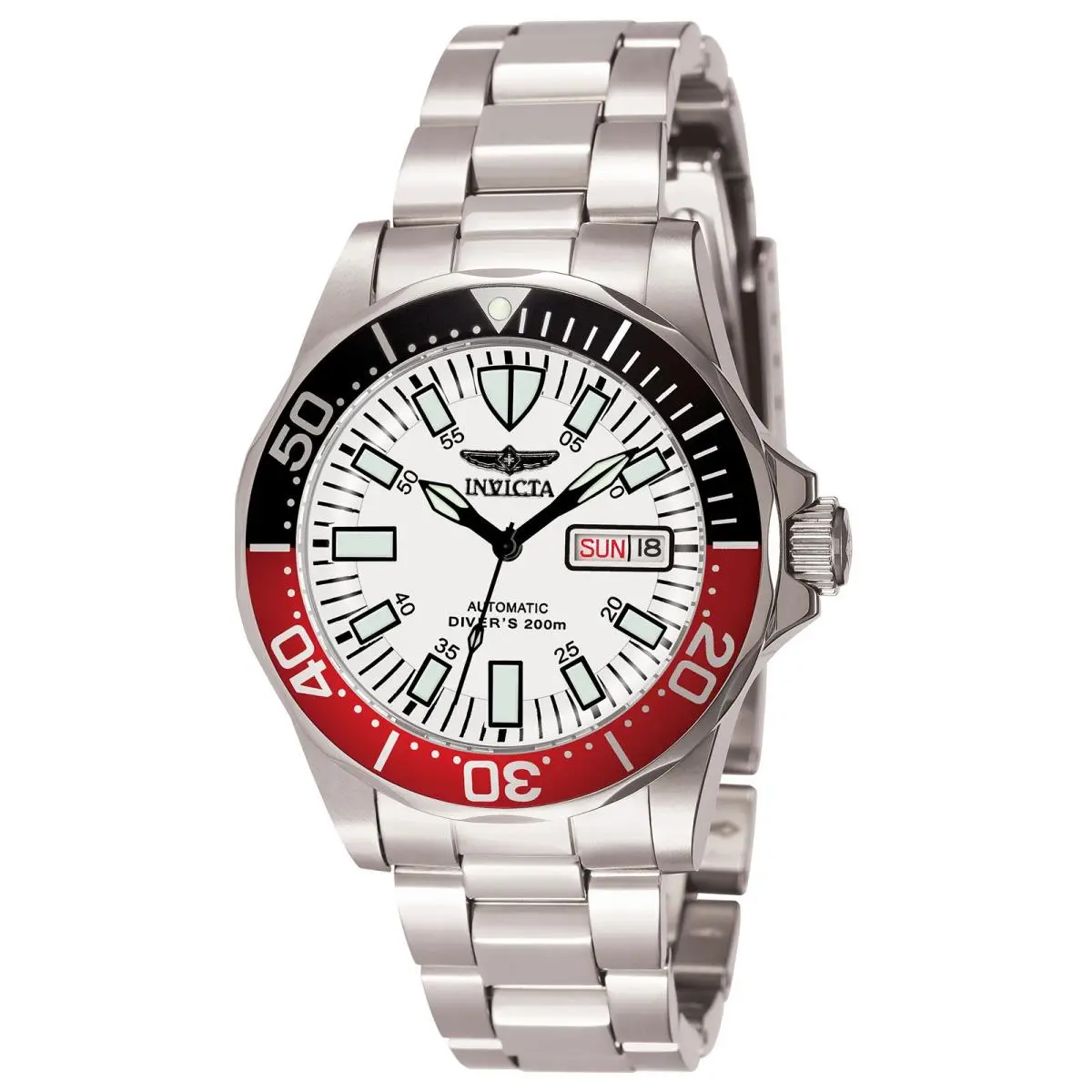 Invicta 7044 Men`s White Dial Steel Bracelet Automatic Dive Watch - Dial: White, Band: Silver