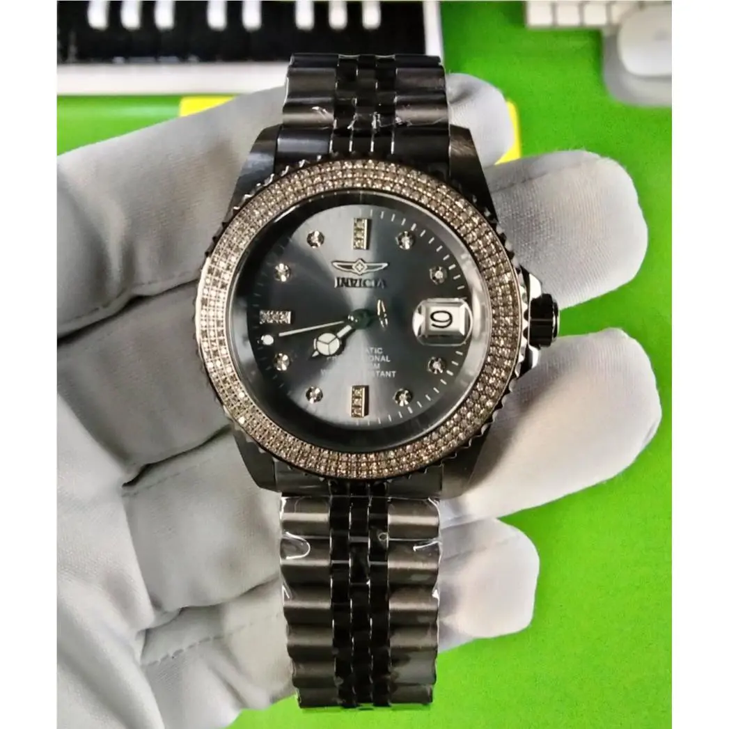 Invicta Pro Diver 38860 Diamond Automatic Watch 42mm Gunmetal 287 Clear Diamonds