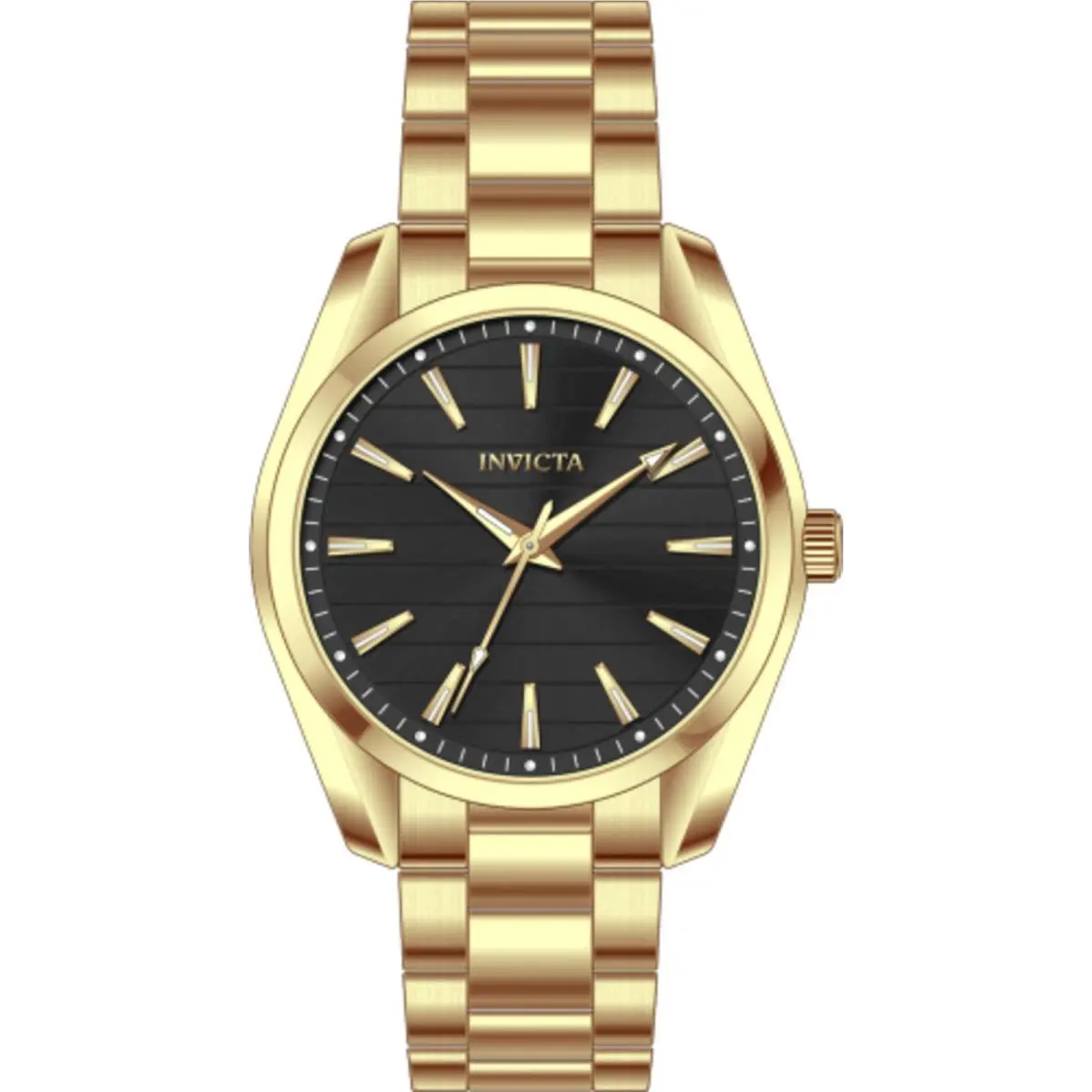 Invicta Men`s Watch Celestial Quartz Black Dial Yellow Gold Steel Bracelet 69193