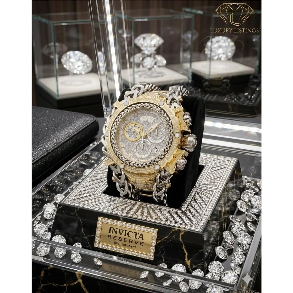 Invicta Reserve Gladiator 58MM 2.92 Ctw Natural Diamond Swiss Movement Men Watch