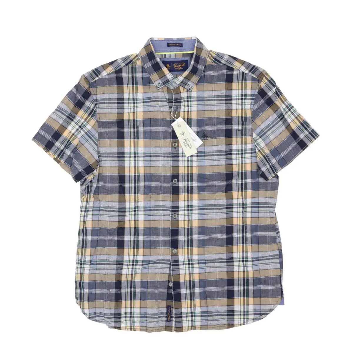 L18328 Mens Dark Sapphire Plaid Short Sleeve Shirt Size L by Original Penguin
